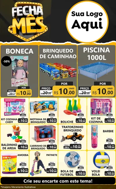 Modelo de Encarte para Encarte Grande com o tema Fecha Mês para Brinquedos