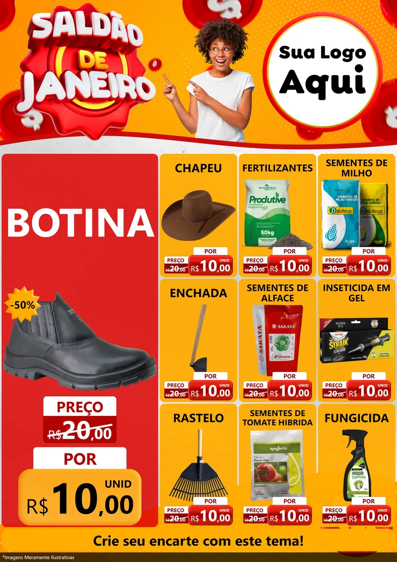 Modelo de Encarte para Encarte A4 Vertical com o tema Saldão de Janeiro para Agropecuária
