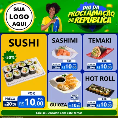 Modelo de Rede Social para Feed Facebook com o tema Dia Da Proclamação Da República para Comida japonesa