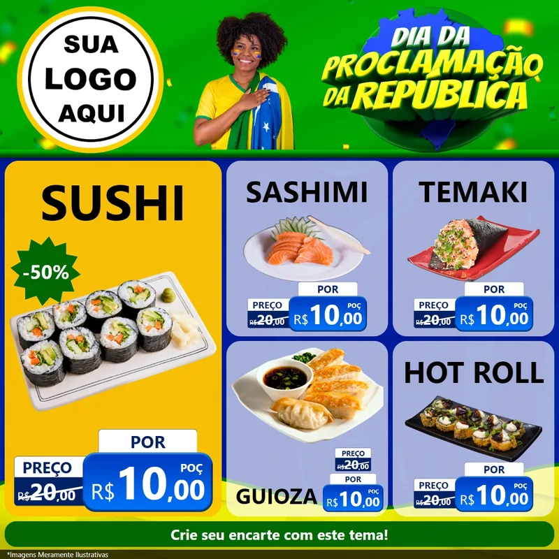 Modelo de Rede Social para Feed Facebook com o tema Dia Da Proclamação Da República para Comida japonesa