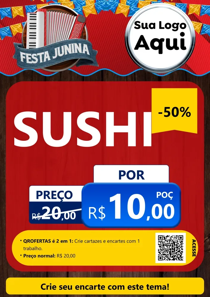 Modelo de Cartaz para Cartaz A4 Vertical com o tema Festa Junina para Comida japonesa