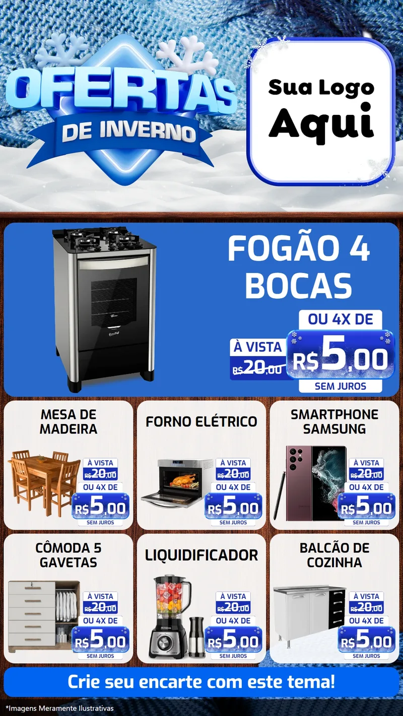 Modelo de Rede Social para Stories com o tema Ofertas de Inverno para Móveis e Eletro