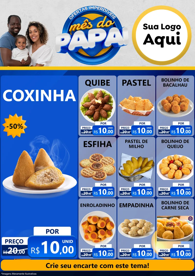 Modelo de Encarte para Encarte A4 Vertical com o tema Ofertas Imperdíveis Mês Do Papai para Salgadaria