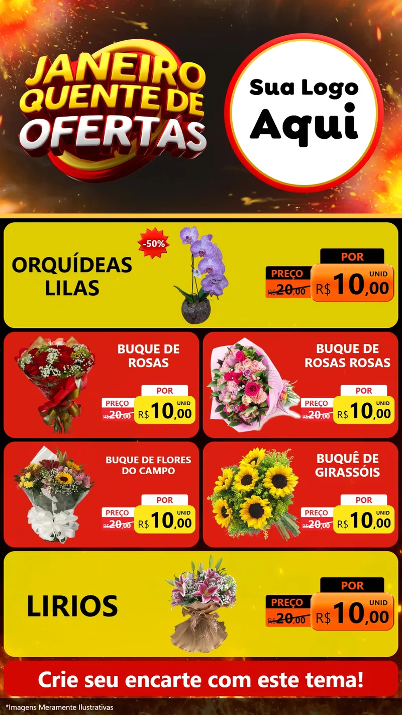 Modelo de TV para TV Vertical com o tema Janeiro Quente de Ofertas para Floricultura e jardim