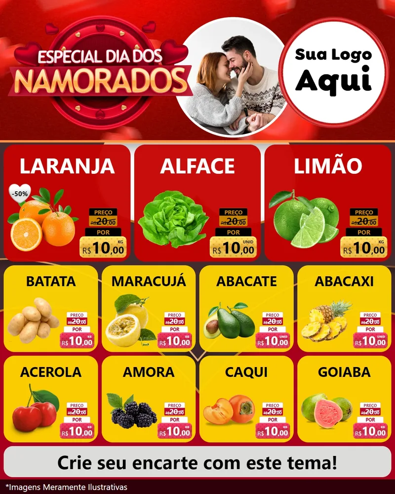 Modelo de Rede Social para Feed Instagram com o tema Especial Dia Dos Namorados para Hortifrúti