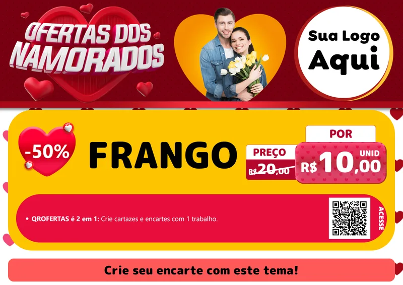 Modelo de Cartaz para Cartaz A4 Horizontal com o tema Ofertas Dos Namorados para Assados