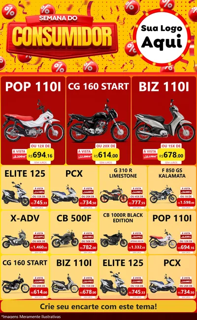 Modelo de Encarte para Encarte Grande com o tema Semana do Consumidor para Concessionaria de Motos