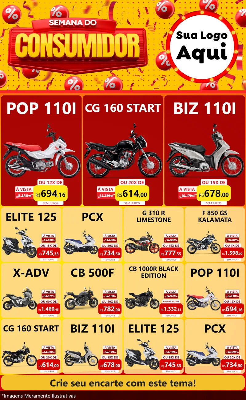 Modelo de Encarte para Encarte Grande com o tema Semana do Consumidor para Concessionaria de Motos