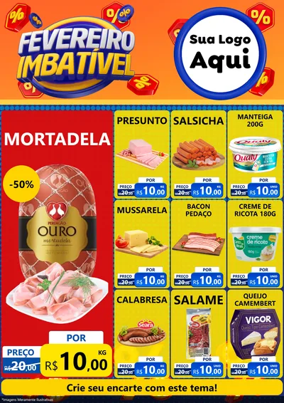 Modelo de Encarte para Encarte A4 Vertical com o tema Fevereiro Imbatível para Frios e Laticínios