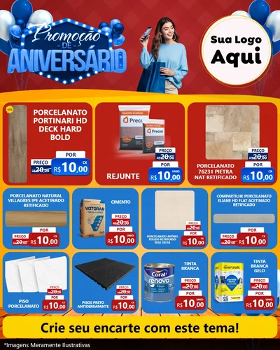 Modelo de Rede Social para Feed Instagram com o tema Promoção de Aniversário para Pisos e revestimentos