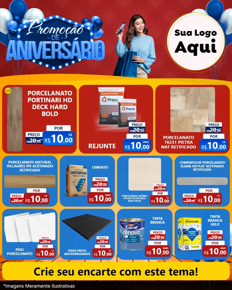 Modelo de Rede Social para Feed Instagram com o tema Promoção de Aniversário para Pisos e revestimentos