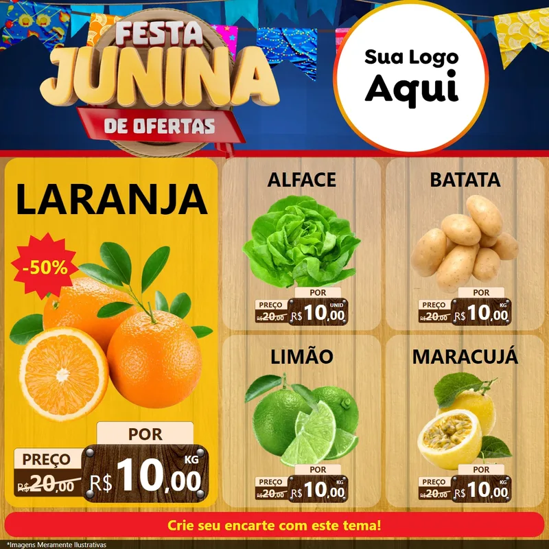 Modelo de Rede Social para Feed Facebook com o tema Festa Junina de Ofertas para Hortifrúti