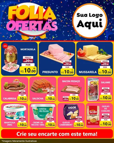 Modelo de Rede Social para Feed Instagram com o tema Folia de Ofertas para Frios e Laticínios