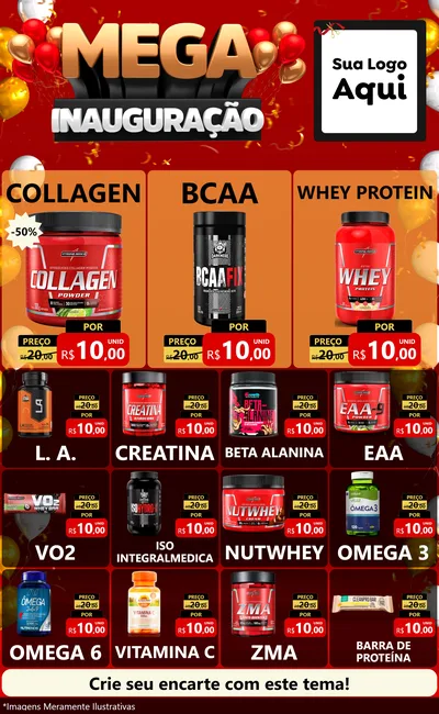 Modelo de Encarte para Encarte Grande com o tema Mega Inauguração para Suplementos alimentares