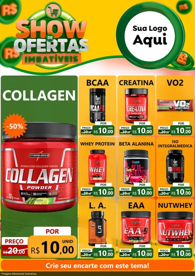 Modelo de Encarte para Encarte A4 Vertical com o tema Show de Ofertas Imbatíveis para Suplementos alimentares