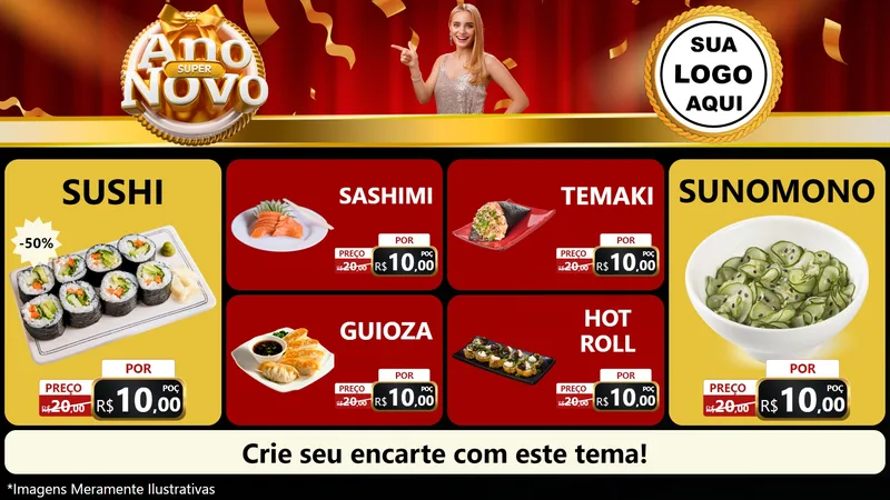 Modelo de TV para TV Horizontal com o tema Super Ano Novo para Comida japonesa
