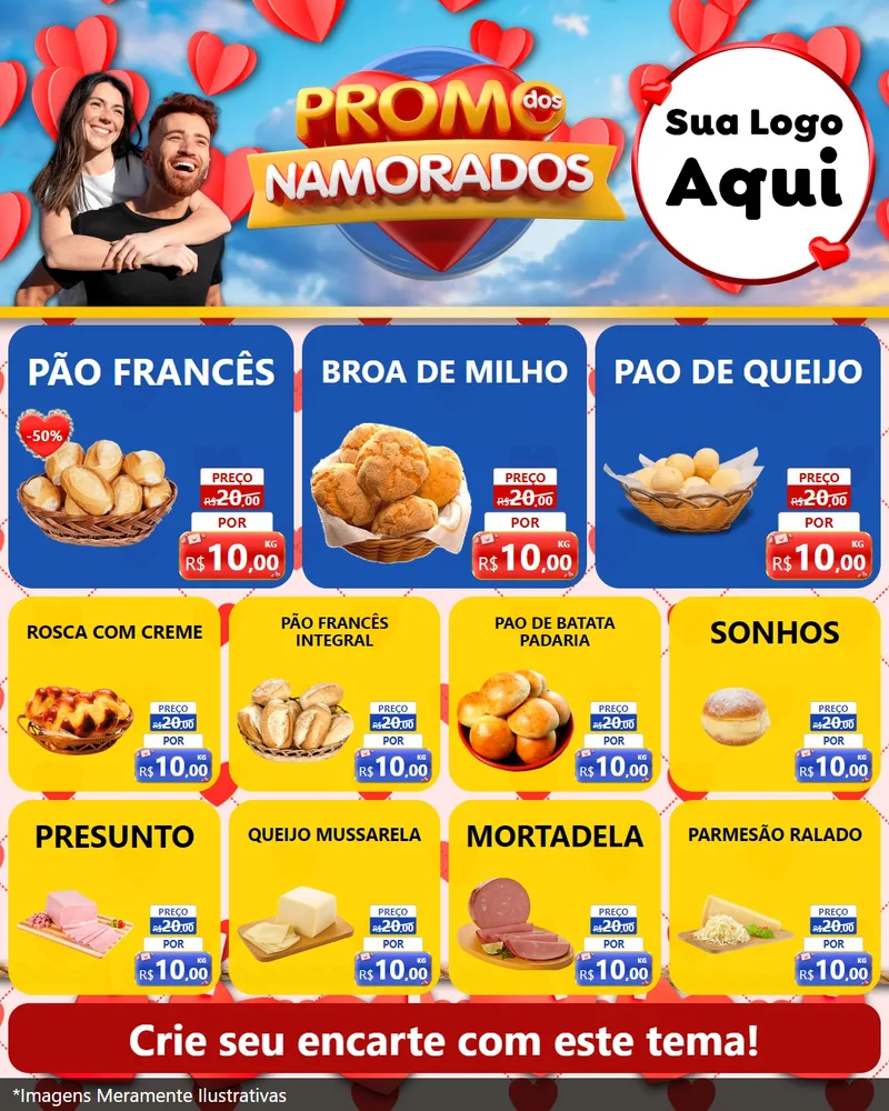Modelo de Rede Social para Feed Instagram com o tema Promo dos Namorados para Padaria