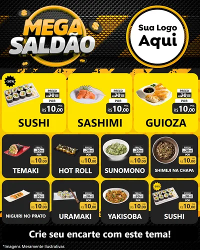 Modelo de Rede Social para Feed Instagram com o tema Mega Saldão para Comida japonesa