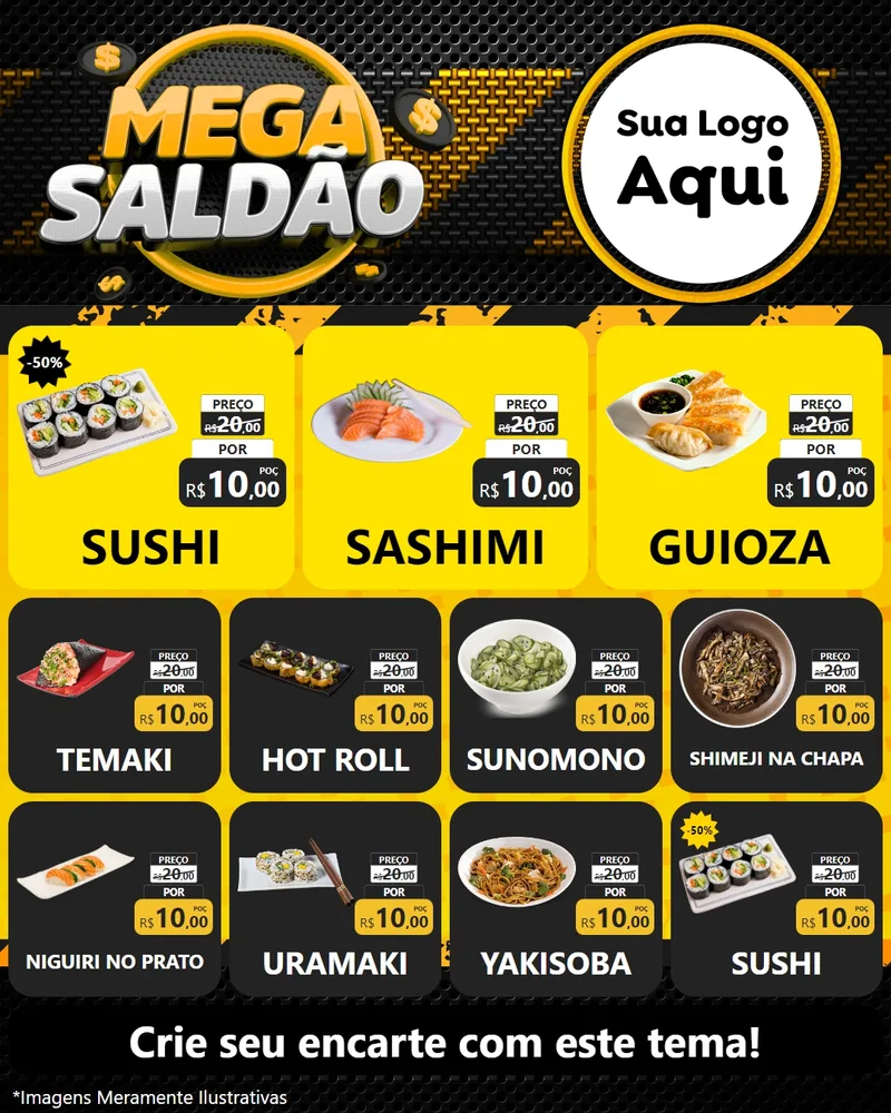 Modelo de Rede Social para Feed Instagram com o tema Mega Saldão para Comida japonesa