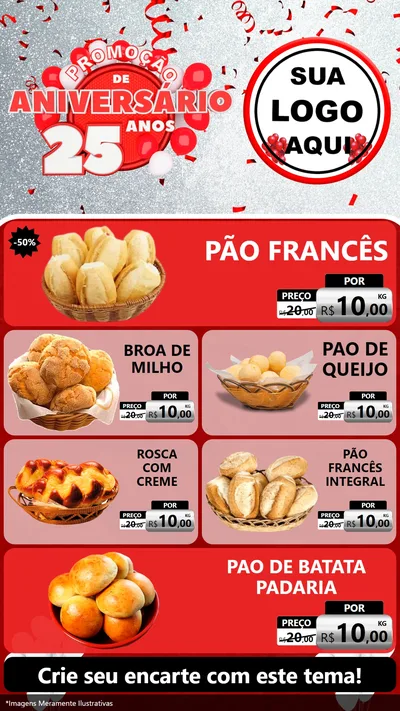 Modelo de TV para TV Vertical com o tema Promoção de Aniversário - 25Anos para Padaria