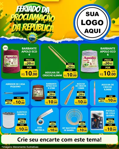 Modelo de Rede Social para Feed Instagram com o tema Feriado da Proclamação da República para Armarinho e Aviamentos