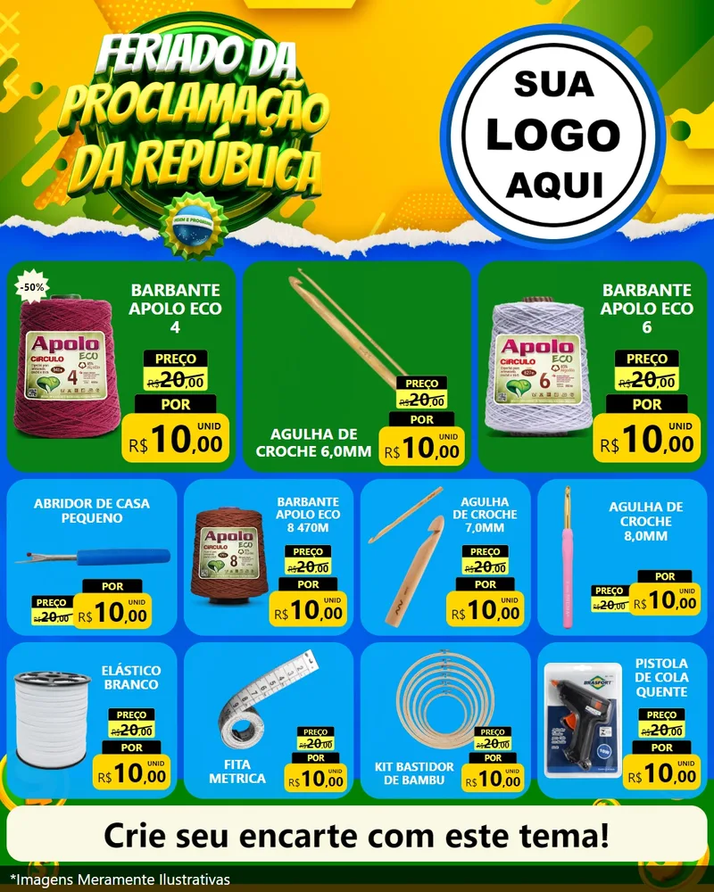 Modelo de Rede Social para Feed Instagram com o tema Feriado da Proclamação da República para Armarinho e Aviamentos