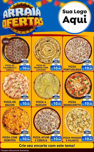 Modelo de Encarte para Encarte Grande com o tema Arraiá de Ofertas - Junina para Pizzaria