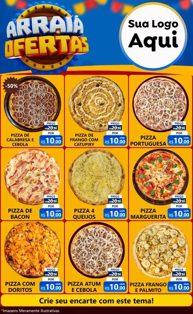 Modelo de Encarte para Encarte Grande com o tema Arraiá de Ofertas - Junina para Pizzaria