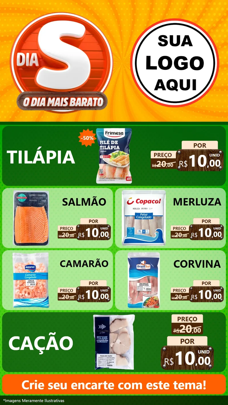 Modelo de TV para TV Vertical com o tema Dia S - O Dia Mais Barato para Peixaria