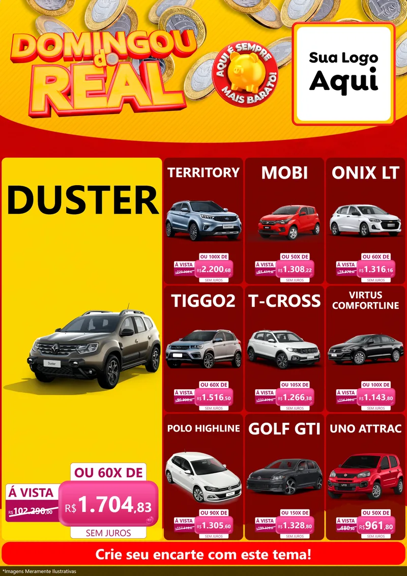 Modelo de Encarte para Encarte A4 Vertical com o tema Domingou do Real para Concessionaria de Carros