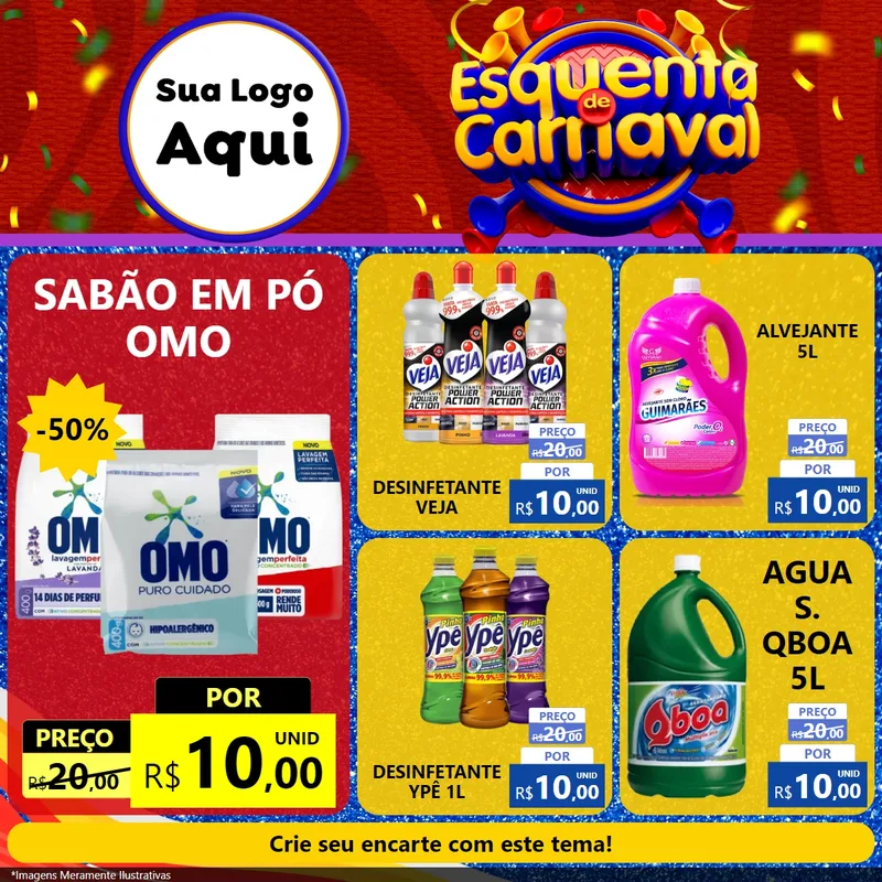 Modelo de Rede Social para Feed Facebook com o tema Esquenta de Carnaval para Produtos de Limpeza