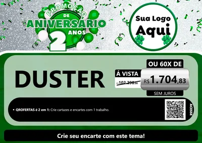 Modelo de Cartaz para Cartaz A4 Horizontal com o tema Promoção de Aniversário - 2 Anos para Concessionaria de Carros