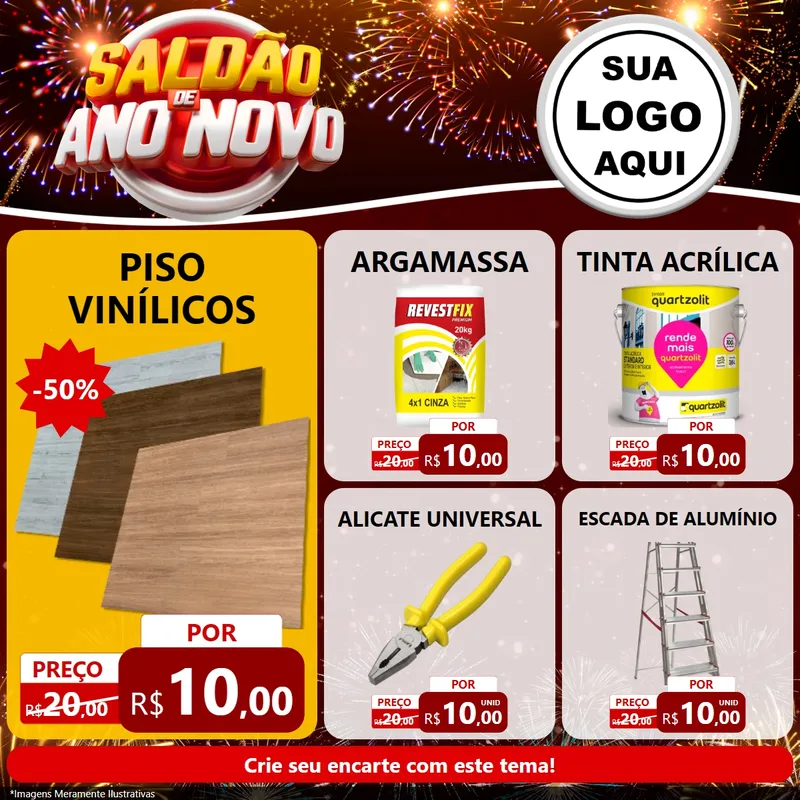 Modelo de Rede Social para Feed Facebook com o tema Saldão de Ano Novo para Material para Construção