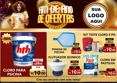 Modelo de Encarte para Encarte A4 Horizontal com o tema Fim de Ano de Ofertas para Produtos para Piscina