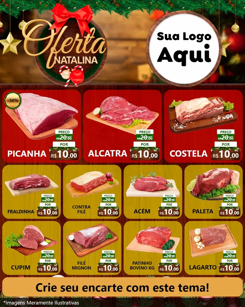 Modelo de Rede Social para Feed Instagram com o tema Ofertas Natalina para Açougue