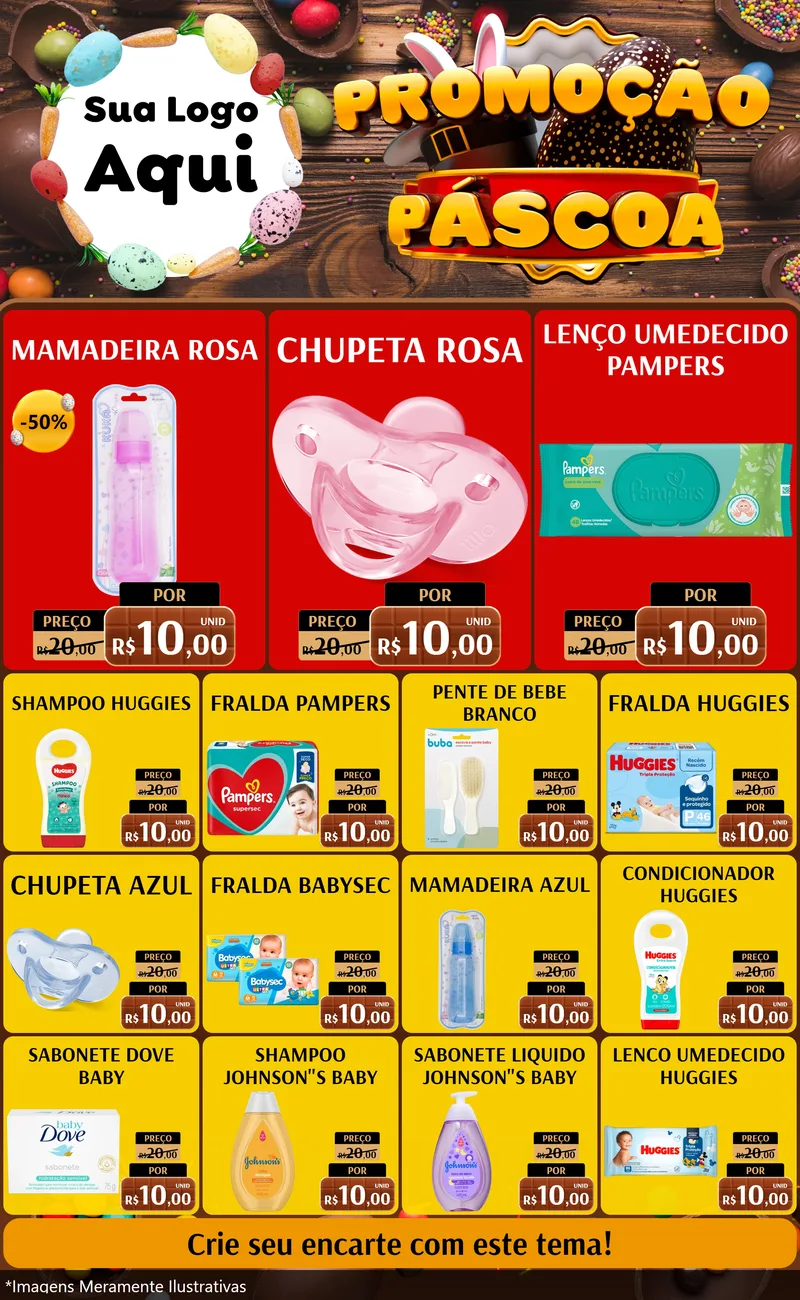 Modelo de Encarte para Encarte Grande com o tema Promoção Páscoa para Bebês