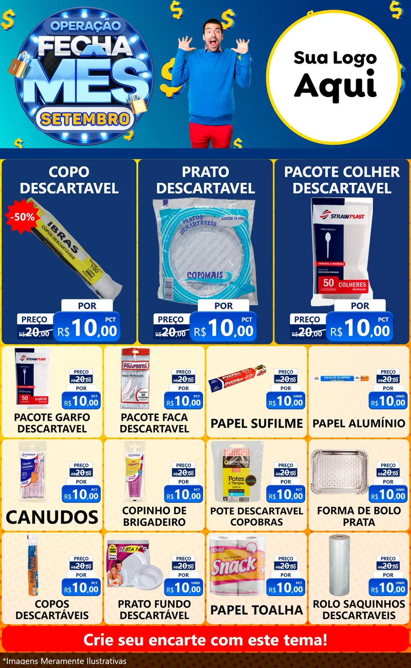 Modelo de Encarte para Encarte Grande com o tema Operação Fecha Mês Setembro para Embalagens