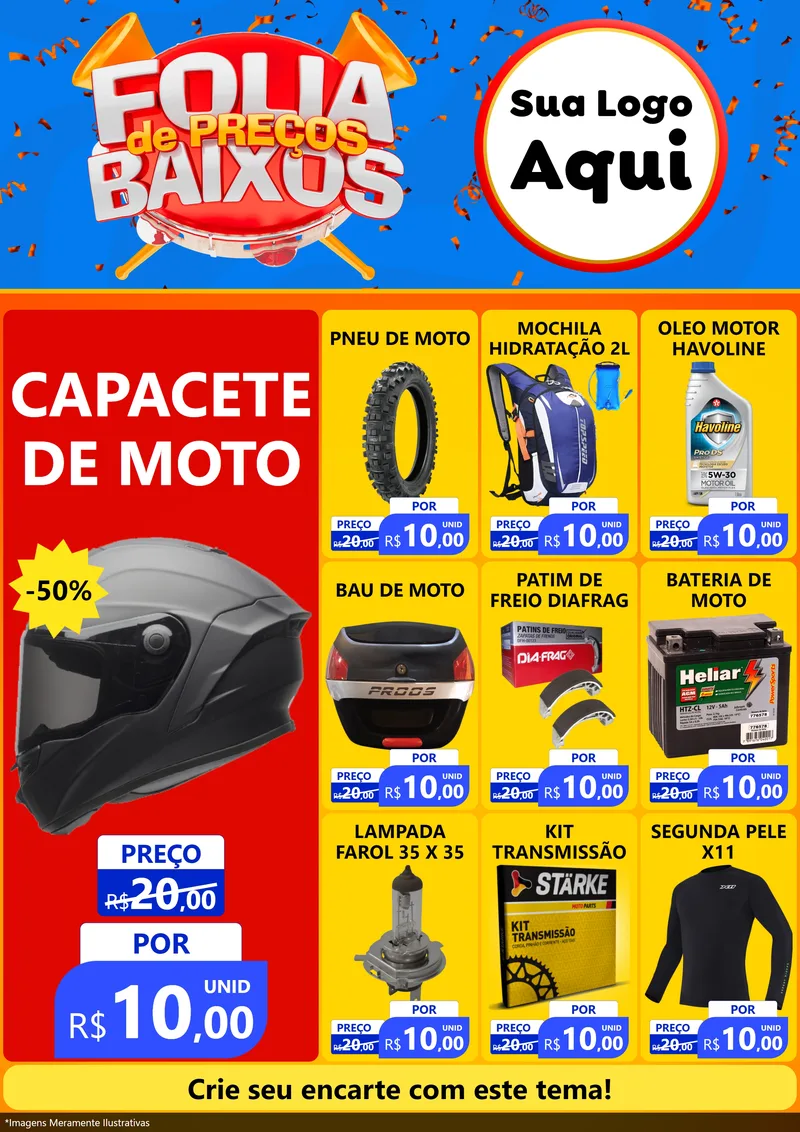 Modelo de Encarte para Encarte A4 Vertical com o tema Folia de Preços Baixos para Moto peças
