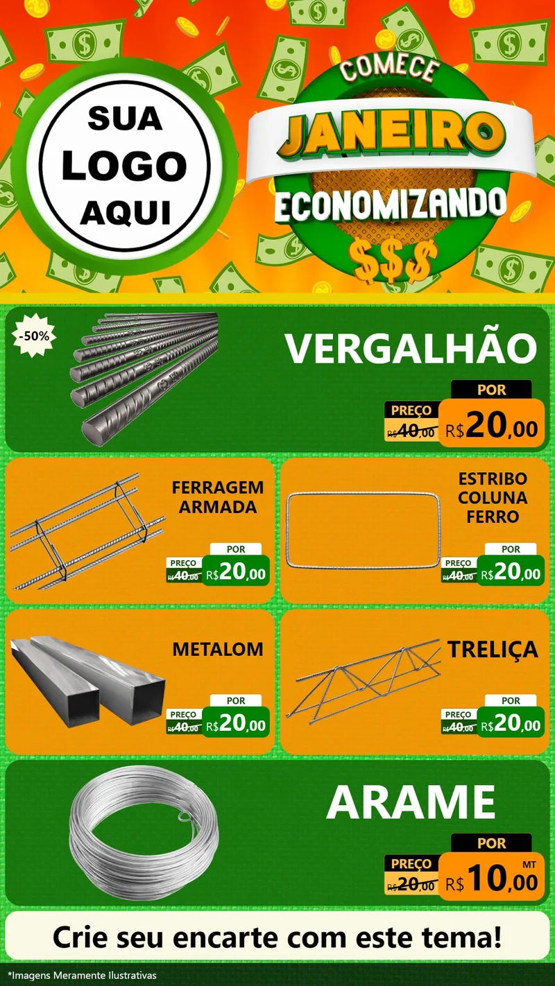 Modelo de TV para TV Vertical com o tema Comece Janeiro Economizando para Ferragens