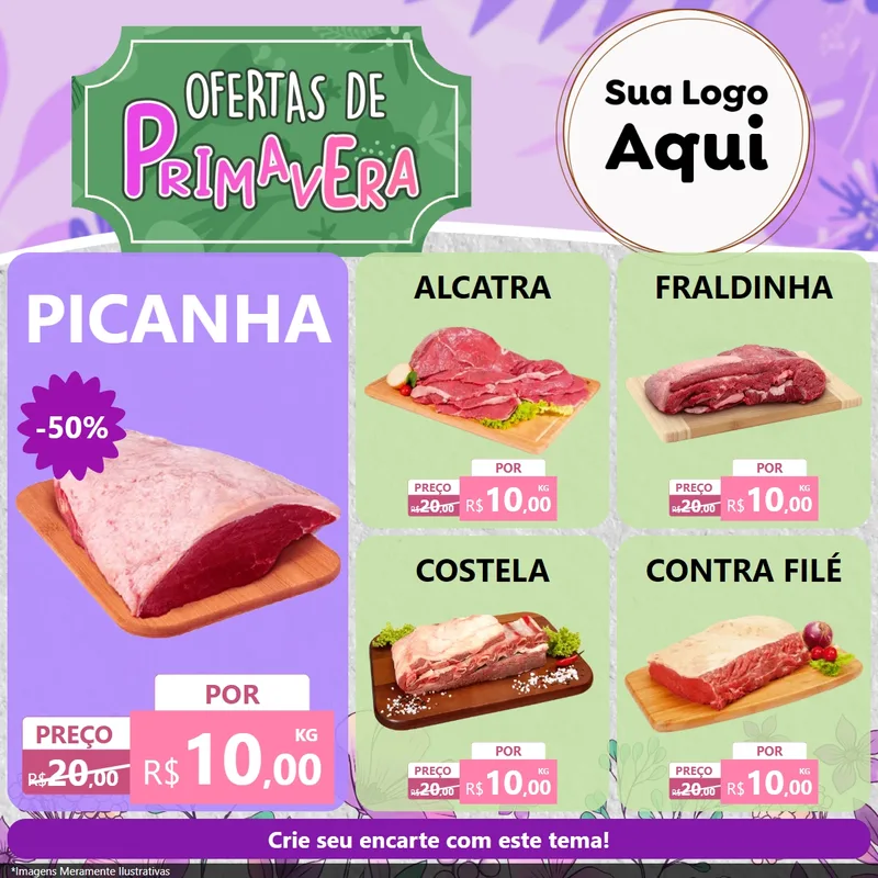 Modelo de Rede Social para Feed Facebook com o tema Ofertas de Primavera para Açougue