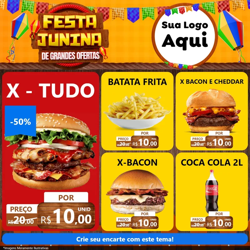 Modelo de Rede Social para Feed Facebook com o tema Festa Junina de Grandes Ofertas para Hamburgueria