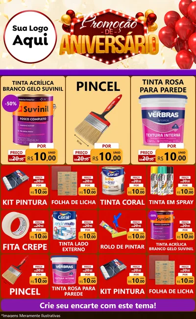 Modelo de Encarte para Encarte Grande com o tema Promoção de Aniversário para Tintas e Ferramentas