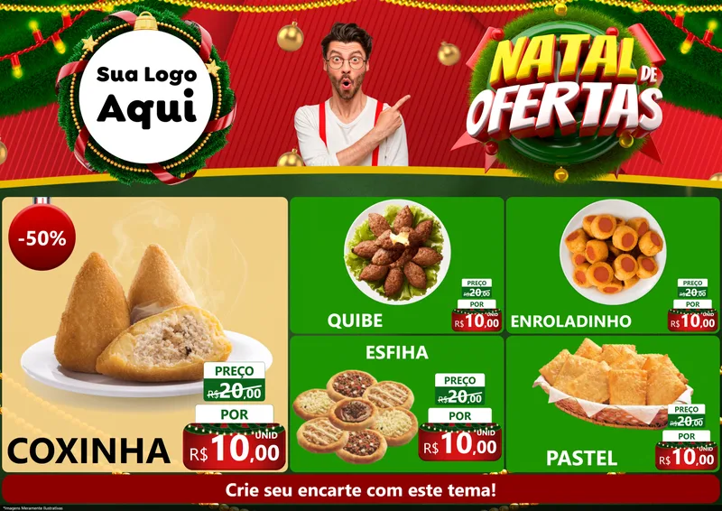 Modelo de Encarte para Encarte A4 Horizontal com o tema Natal de Ofertas para Salgadaria