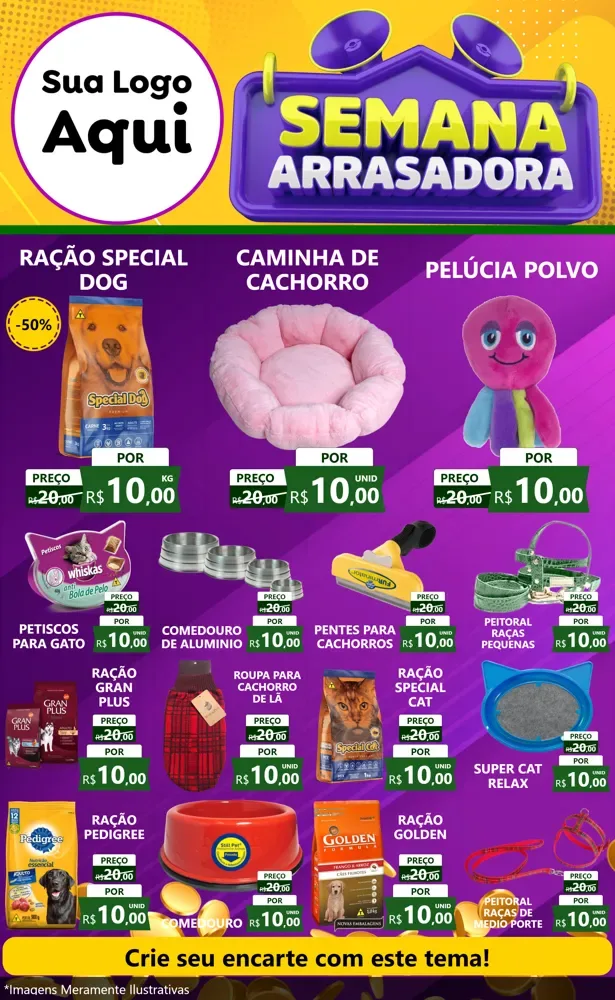 Modelo de Encarte para Encarte Grande com o tema Semana Arrasadora para Pet Shop