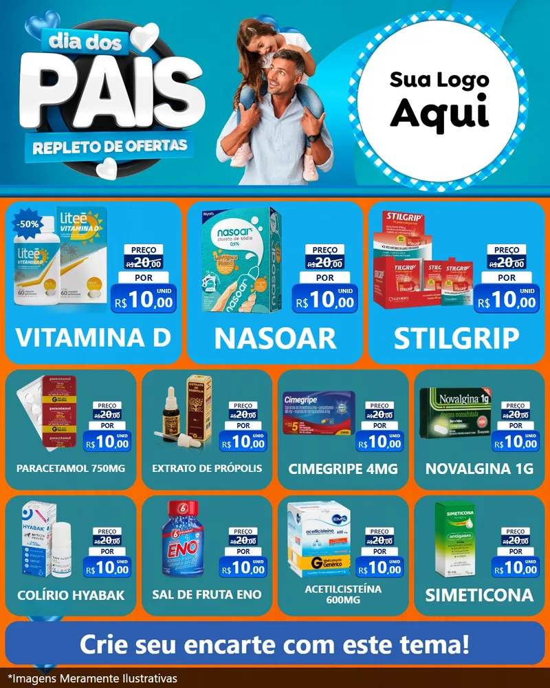 Modelo de Rede Social para Feed Instagram com o tema Dia Dos Pais Repleto de Ofertas para Farmácia