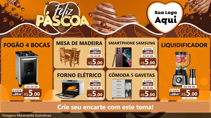Modelo de TV para TV Horizontal com o tema Feliz Páscoa para Móveis e Eletro