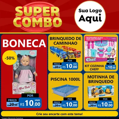 Modelo de Rede Social para Feed Facebook com o tema Super Combo para Brinquedos