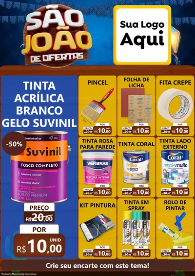 Modelo de Encarte para Encarte A4 Vertical com o tema São João Ofertas Imbatíveis! - Junina para Tintas e Ferramentas
