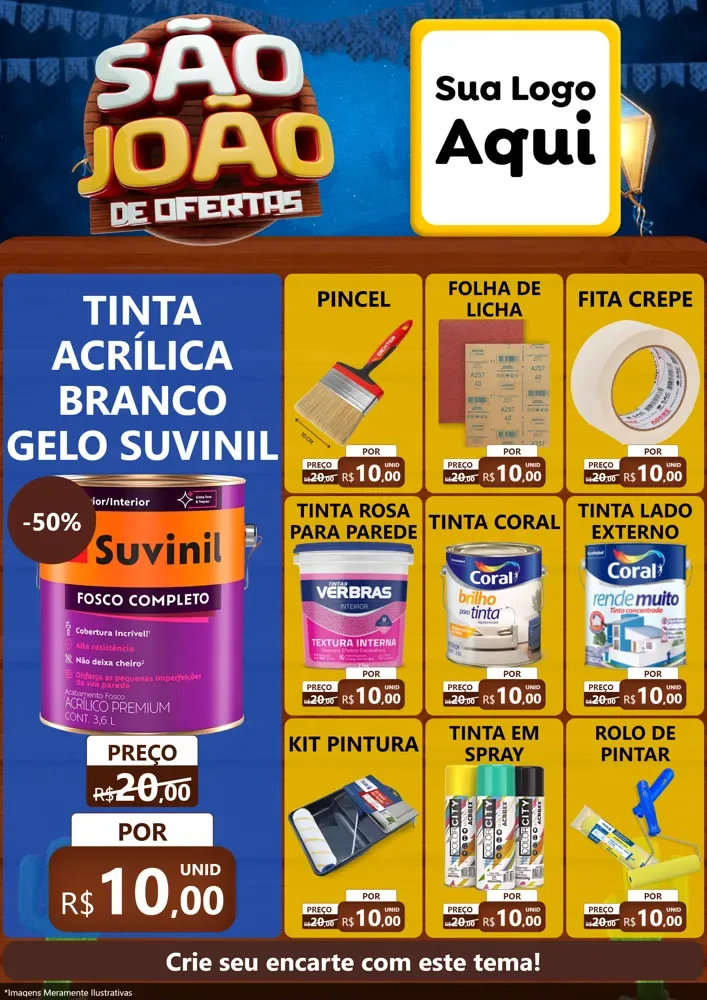 Modelo de Encarte para Encarte A4 Vertical com o tema São João Ofertas Imbatíveis! - Junina para Tintas e Ferramentas