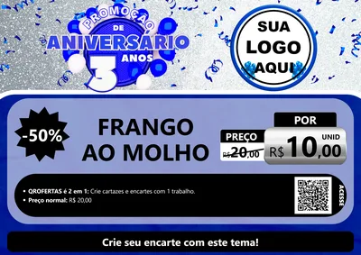 Modelo de Cartaz para Cartaz A4 Horizontal com o tema Promoção de Aniversário - 3 Anos para Restaurante